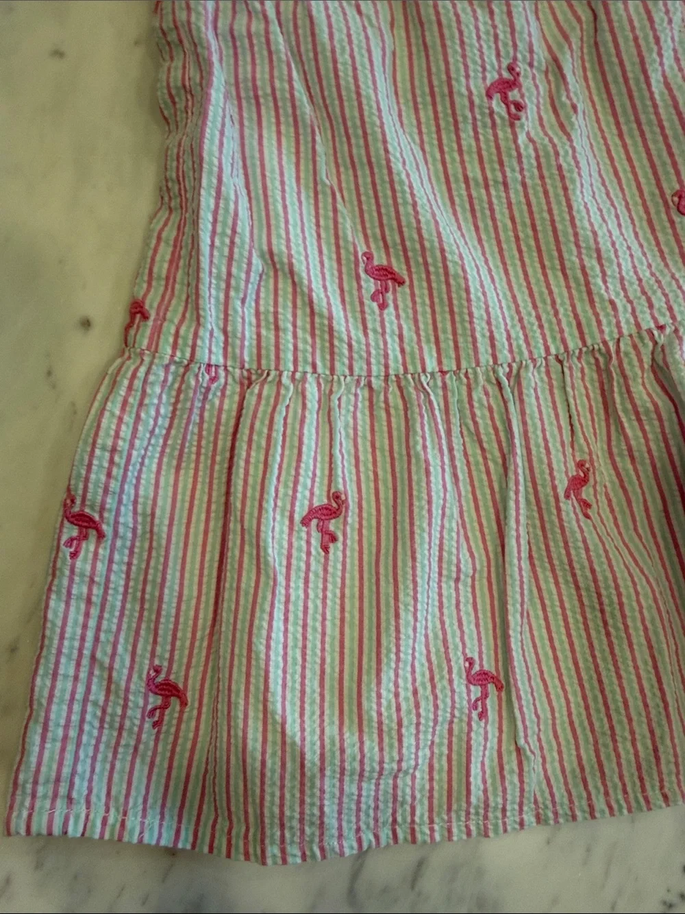 Seersucker Flamingo embroidered Sundress